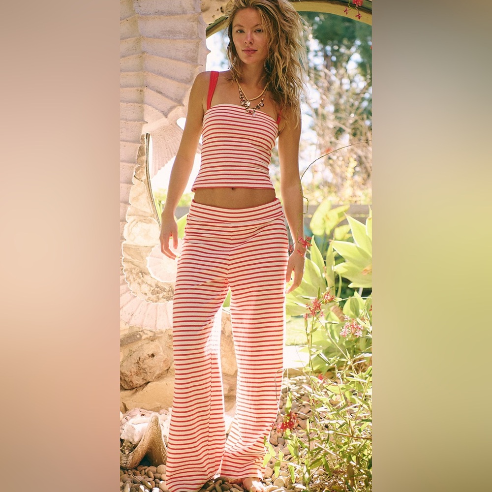 Striped Pink Women's Tank Top and Wide-Leg Pants Set